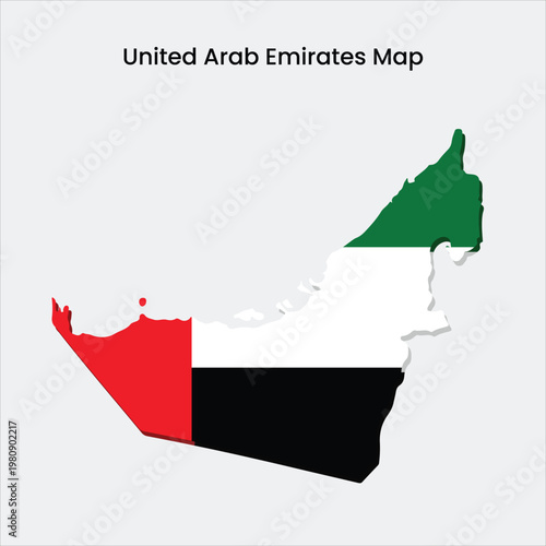 A colorful illustration of the United Arab Emirates map with its flag colors