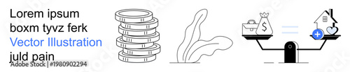 Financial decisions, priorities, investments, savings, home loans, budget, choices. Seeing scale weight balancing and emphasizing Financial Home budgeting save Concept