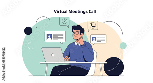 Man Working Remotely on Laptop for Virtual Meetings Call