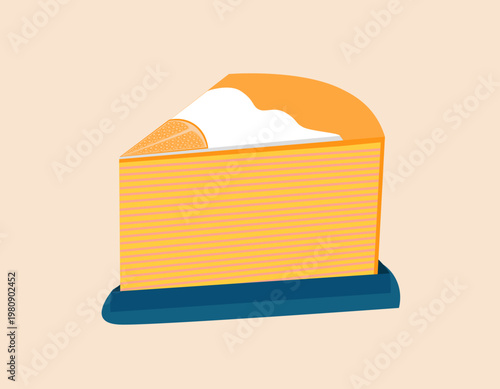 Orange mille crepes. Vector illustration of a piece of sweet and delicious cake, for F&B business