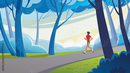 Forest Trail Running Scene Vector Illustration of