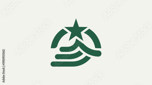 Green Emblem Featuring Star Waves and Arc Shape on Cream Background