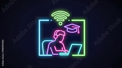 Dynamic neon glow illustration representing seamless digital education and remote learning