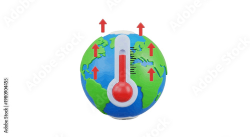Vector illustration of global warming concept with earth globe and thermometer on a transparent background