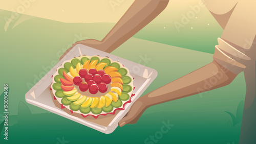 Fruit Platter Arrangement Scene Vector Illustrati