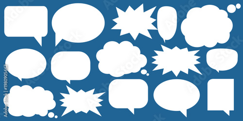 A set of chat box designs for comments on social media or comics. Vector designs of speech bubbles, text boxes, and conversation chat columns in comics.	
