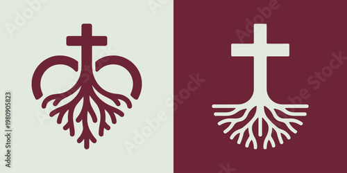 Cross with root system in two different colors and backgrounds