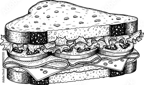 Detailed hand drawn illustration of sandwich
