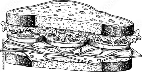 Detailed hand drawn illustration of sandwich