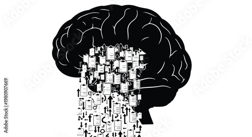 Brain with digital pixels leaking out, symbolizing AI and technology