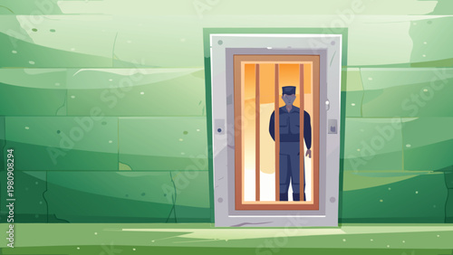 Guard Checking Cell Scene Vector Illustration of