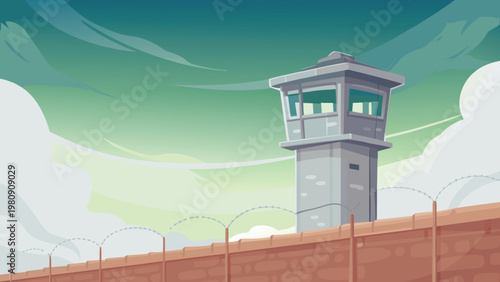 Guard Tower Surveillance Scene Vector Illustratio