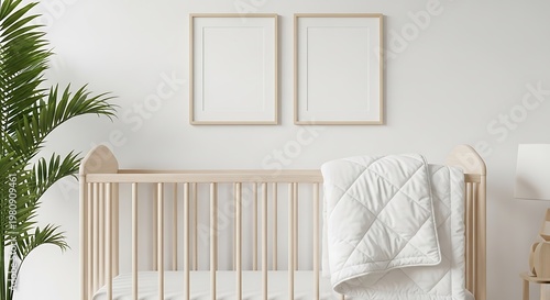 Nursery Room with Crib Blanket and Empty Picture Frames