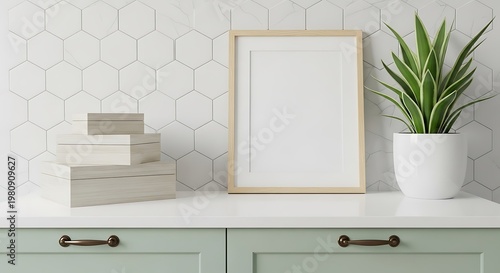 Minimalist home decor with frame books and plant