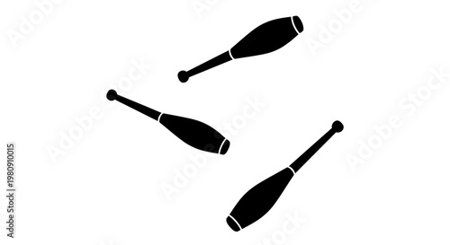 Black silhouette illustration of three juggling clubs in various orientations