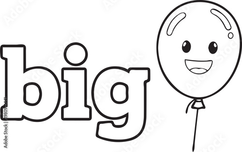 Smiling balloon, big text, cartoon vector, illustration, line art