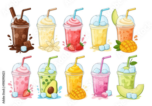 Colorful Pop Ice Drinks Vector Collection with Various Flavors on White Background