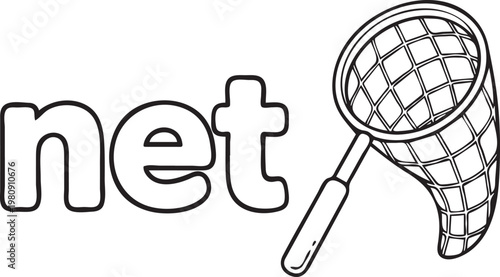 Fishing net icon, vector illustration, simple line art, black and white