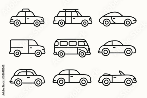 Classic Pastel Vehicle Icons. Classic pastel vehicles. Line outline icon set of Classic pastel vehicles: