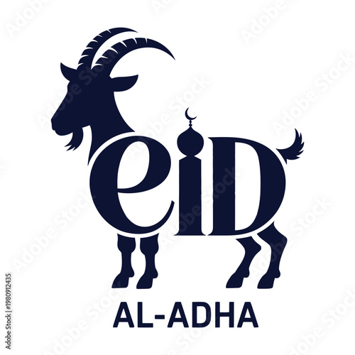 Eid AlAdha celebration symbol with goat silhouette, vector illustration