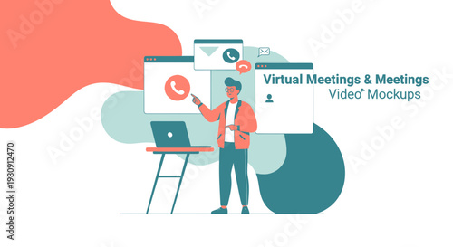 Virtual Meetings & Video Mockups: Man Presenting Online Conference Call