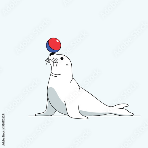 Adorable Seal Performing a Balancing Act with a Brightly Colored Ball