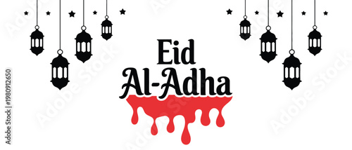 Eid AlAdha celebration with lanterns and stars, vector illustration