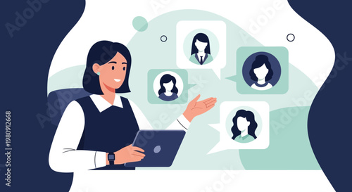 Woman in Video Conference with Colleagues, Online Meeting, Remote Work, Teamwork