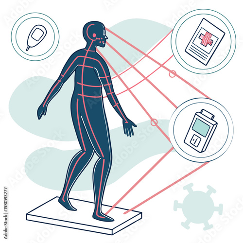 Human body health monitoring and medical equipment concept with human anatomy