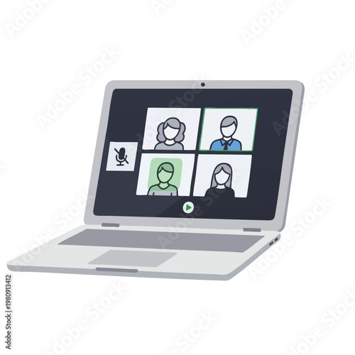 Virtual Meeting on Laptop with Multiple Participants in Video Conference