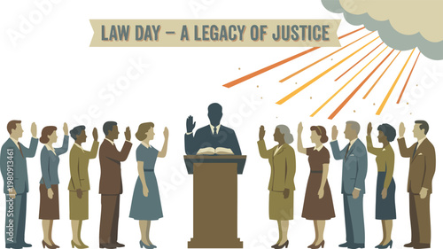 Law Day Observance with Diverse Group Taking Solemn Oath Under Sun Rays for Justice