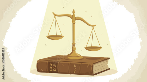 Law Scales Symbolizing Justice and Fairness Balanced Atop a Vintage Law Book Ideal for Legal Themes