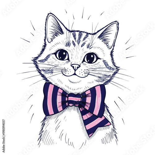 Adorable Cat with Stylish Bow Tie Cute Pet Portrait Animal Photography for Advertising and Design