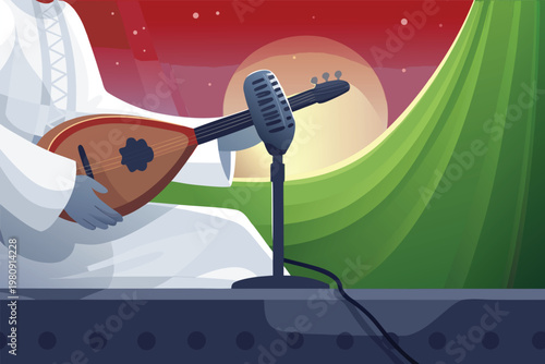 Live Oud Music Performance Scene Vector Illustrat