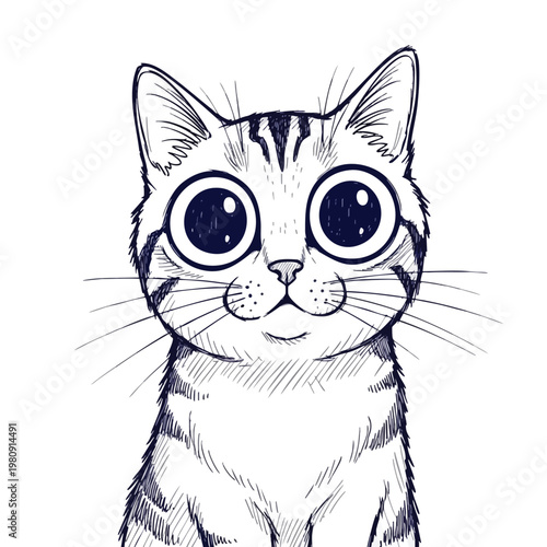 Adorable Cartoon Kitten with Big Expressive Eyes Perfect for Pet and Animal Illustration Projects