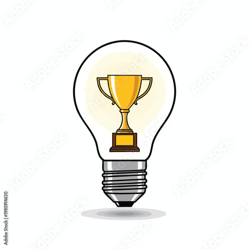 Creative Idea Concept with Light Bulb and Trophy Illustration