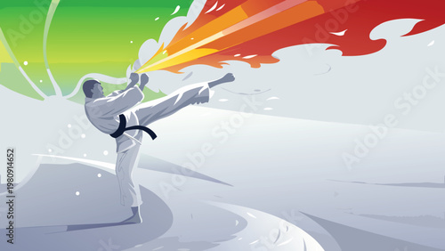 Martial Arts Kick Scene Vector Illustration of fi