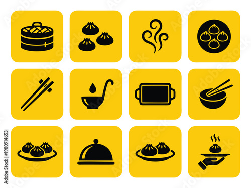 Chinese Dumpling Icons Set.