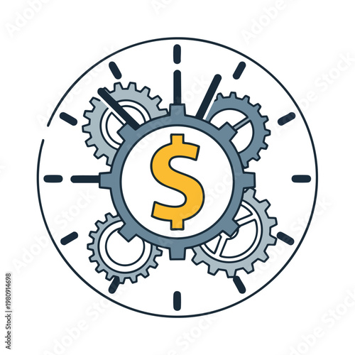 Innovative Business and Financial Concept with Gear and Clock Elements