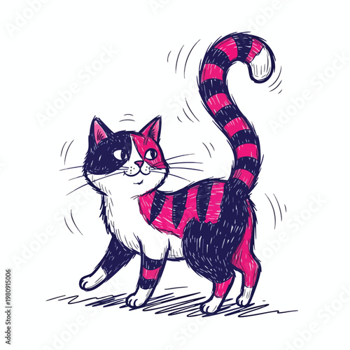 Playful Cat Wearing Stylish Sunglasses with Striped Fur Pattern