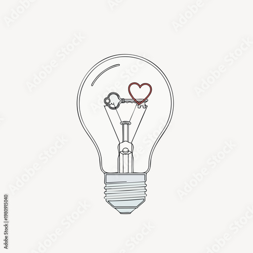 Creative Illustration of a Light Bulb with a Heart and Gear Inside Symbolizing Innovation and Love