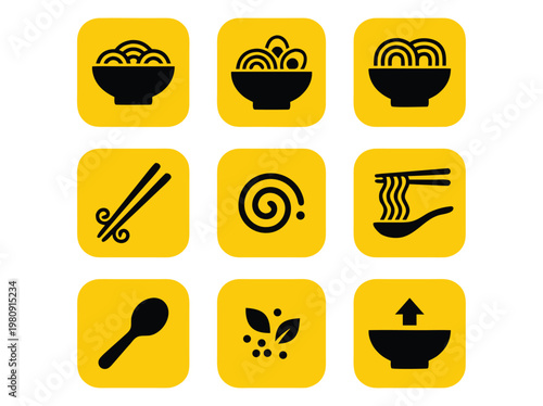 Asian Noodles Icons Set.