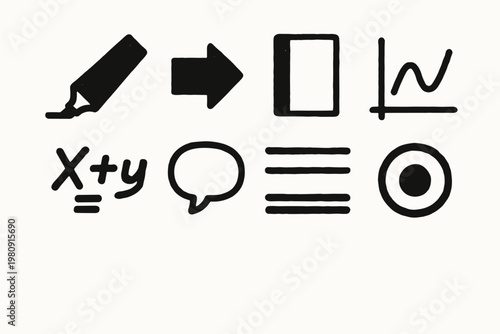 Retro Study Icons. Retro study notes style. Filled icon set of retro study notes style: highlighter stroke,