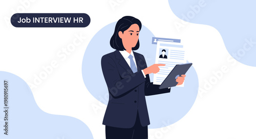 HR manager reviewing resume during job interview, professional recruitment process