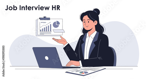HR professional conducting job interview with laptop and charts