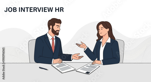 Job Interview HR: Man and Woman Discussing Career Opportunities at Desk