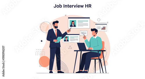 Job Interview HR: Recruiter Reviews Candidate Profiles on Screen