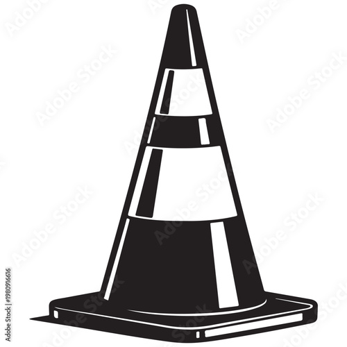Traffic cone vector illustration in black and white for road safety construction and traffic control