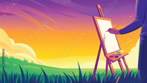Outdoor Painting Nature Scene Vector Illustration