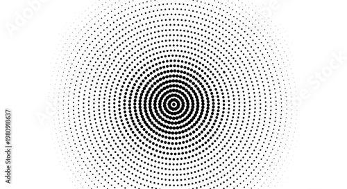 Concentric circles pattern with dots forming a spiral design featuring geometric, abstract, art with illustration and symmetry elements for black and